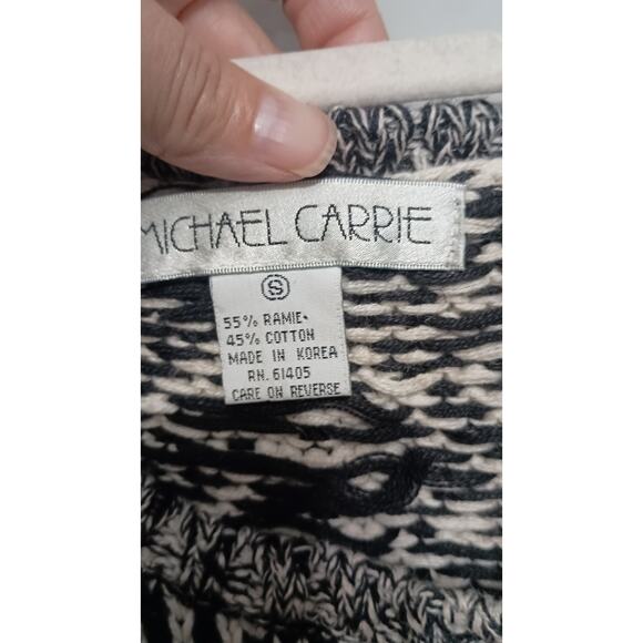 Vintage Nordic chunky knit sweater vest Fair Isle Womens Sm blk/wh grandmacore - Picture 6 of 7